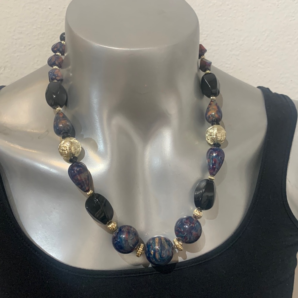 Dark blue Beaded statement necklace